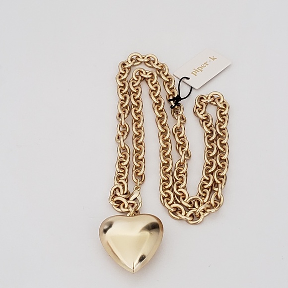 Piper K Jewelry - Brushed Gold Heart Pendant Long Chain Necklace 34"